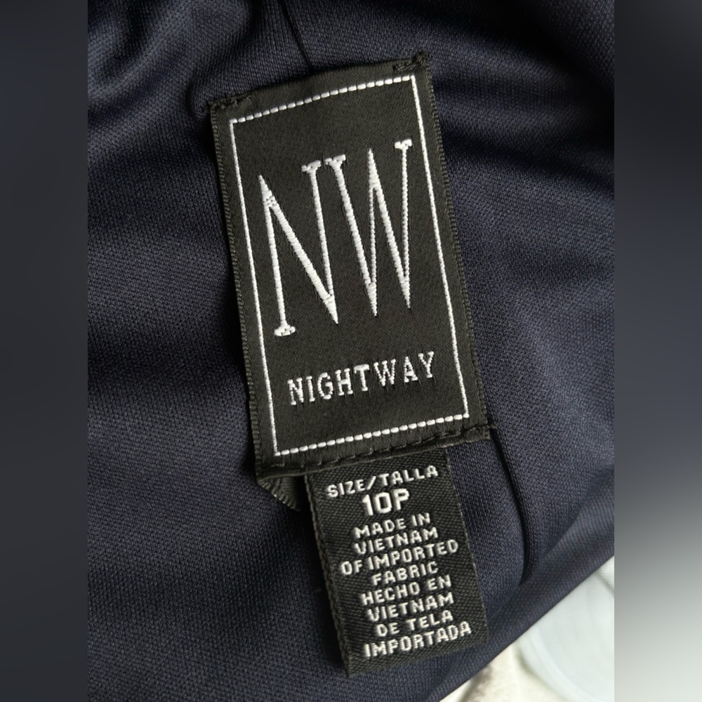 Night Way Collections Deep Blue Formal Gown with Mesh Bodice Detail and Slit - Picture 7 of 8